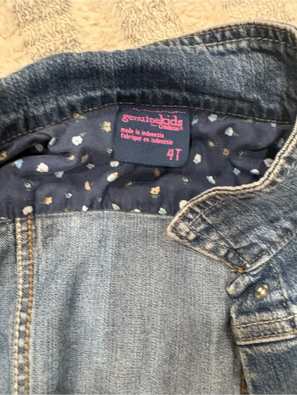 Girls' Dark Blue Denim Jacket with White Flower Accent